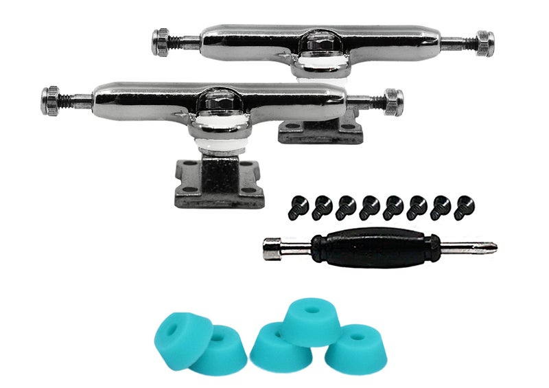 32mm Prodigy Gen2 Pro Fingerboard Trucks - Pro Style Base and Hanger with Custom Pivot Tuning and Pro Duro Bubble Bushings - Silver Colorway